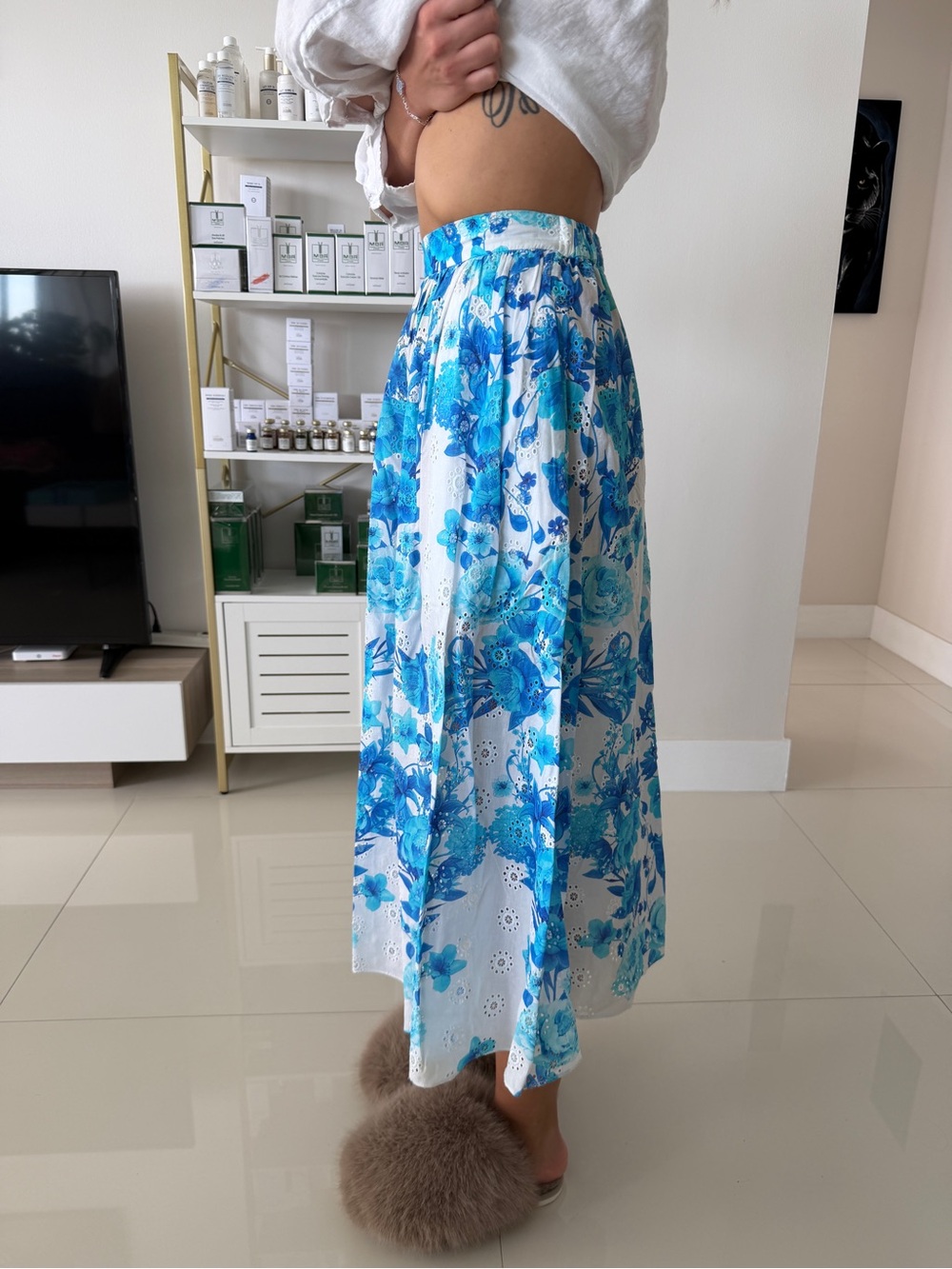 Borgo De Nor Blue & Aqua Floral Maxi Skirt
